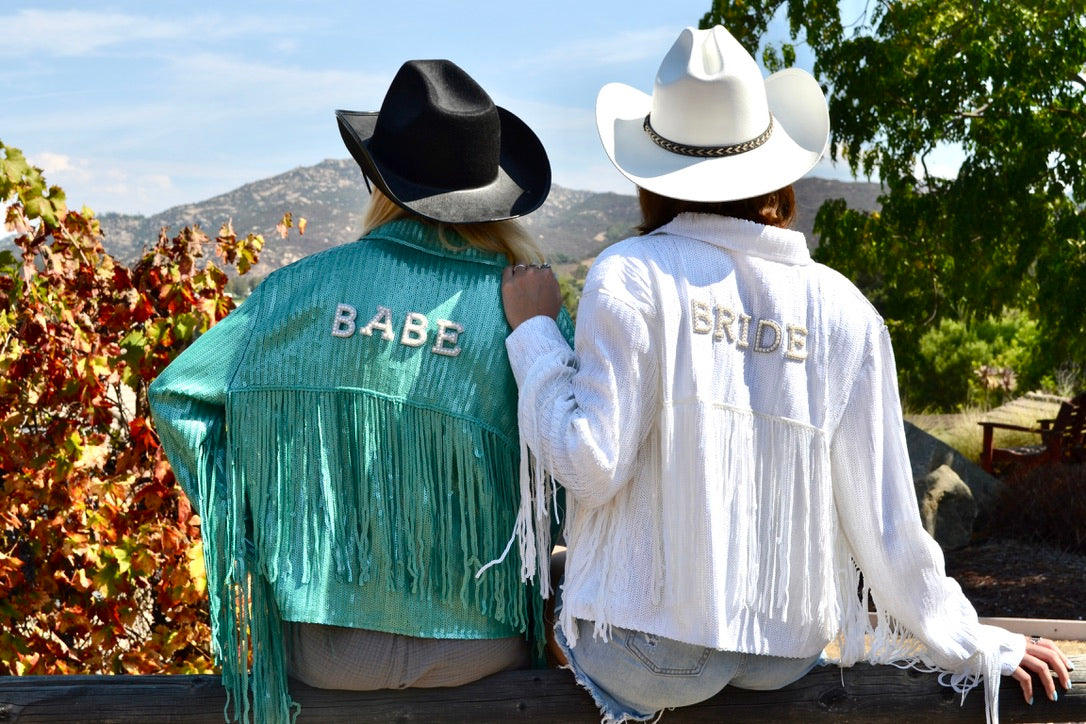 White Sequin Custom Bride Jacket