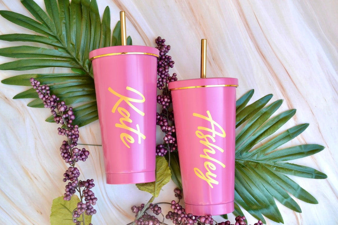 Pink and Gold Stainless Steel Tumblers