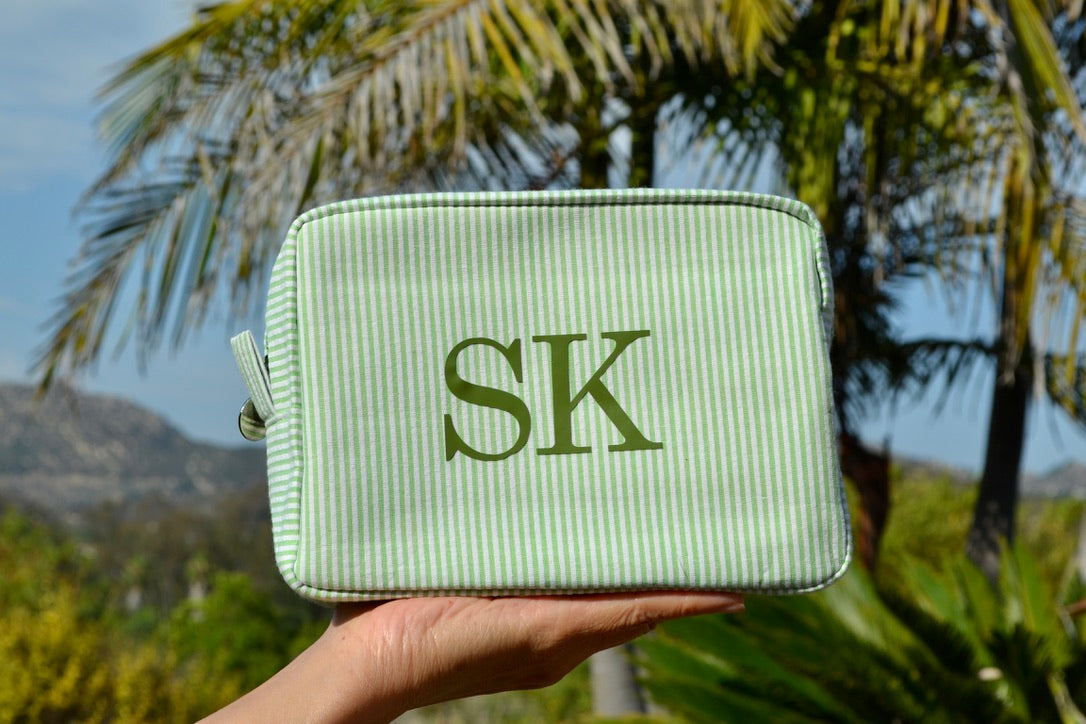 Custom Seersucker Monogram Makeup Bag