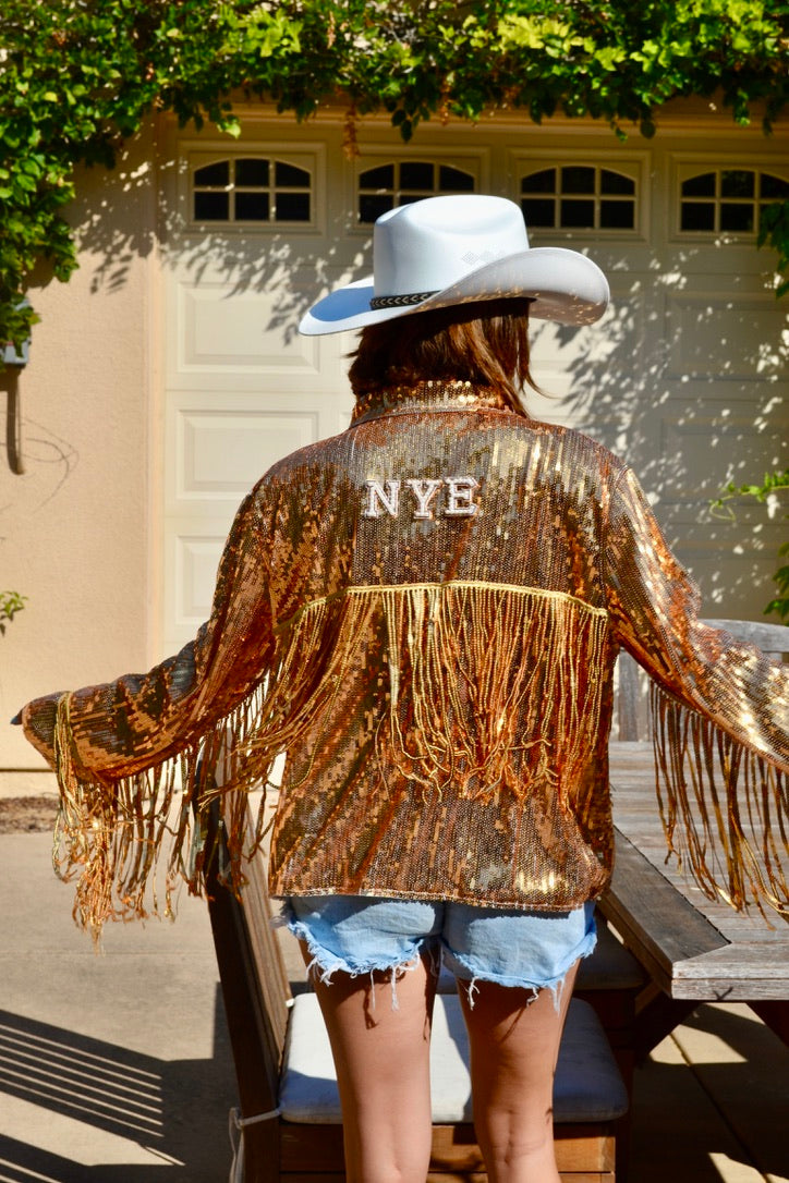 Custom Gold Sequin Fringe Jacket