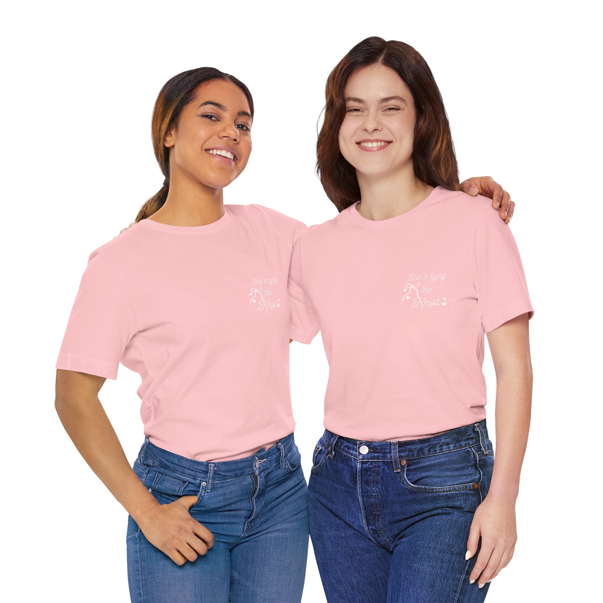 She's Tying the Know Pink bridesmaids Bachelorette T-Shirt