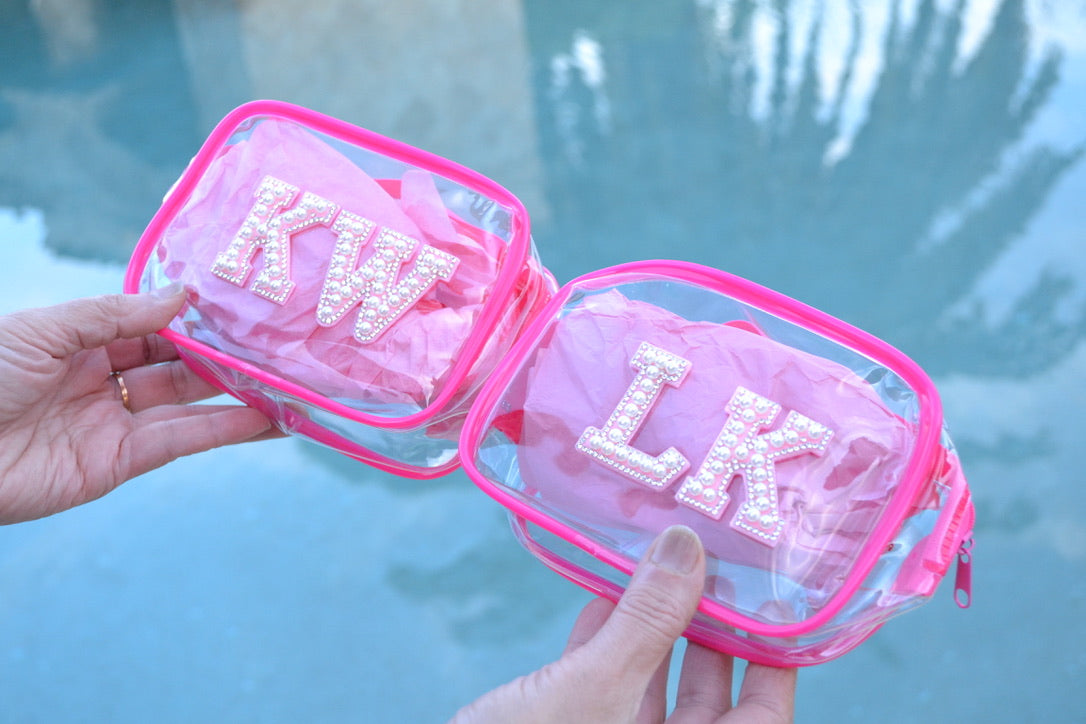 Hot Pink Personalized Wet Bikini bag, Nashville Bachelorette Party Favors, Recovery Kit, Custom Initial Makeup Bag, Swimsuit Bag, Cmon Babe
