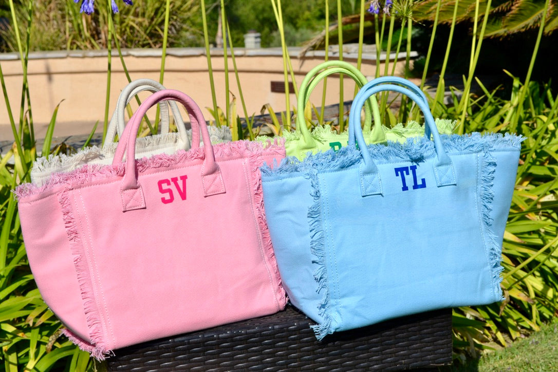 Monogram Fringe Tote Bag with Zipper