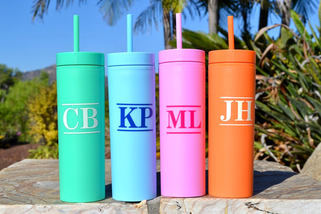 Personalized Monogram Skinny Tumbler with Lid and Straw