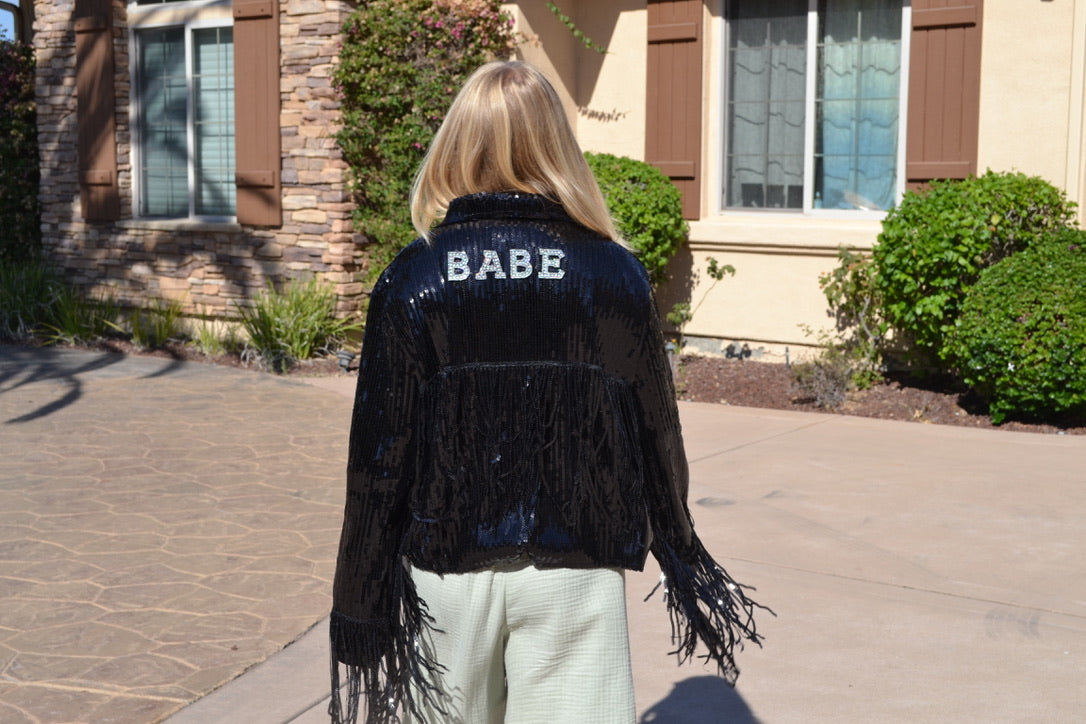 Custom Black Sequin Fringe Jacket