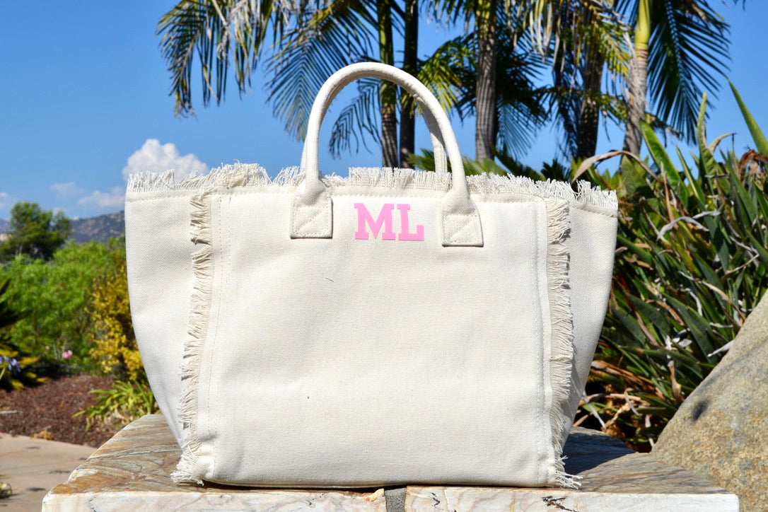 Monogram Fringe Tote Bag with Zipper