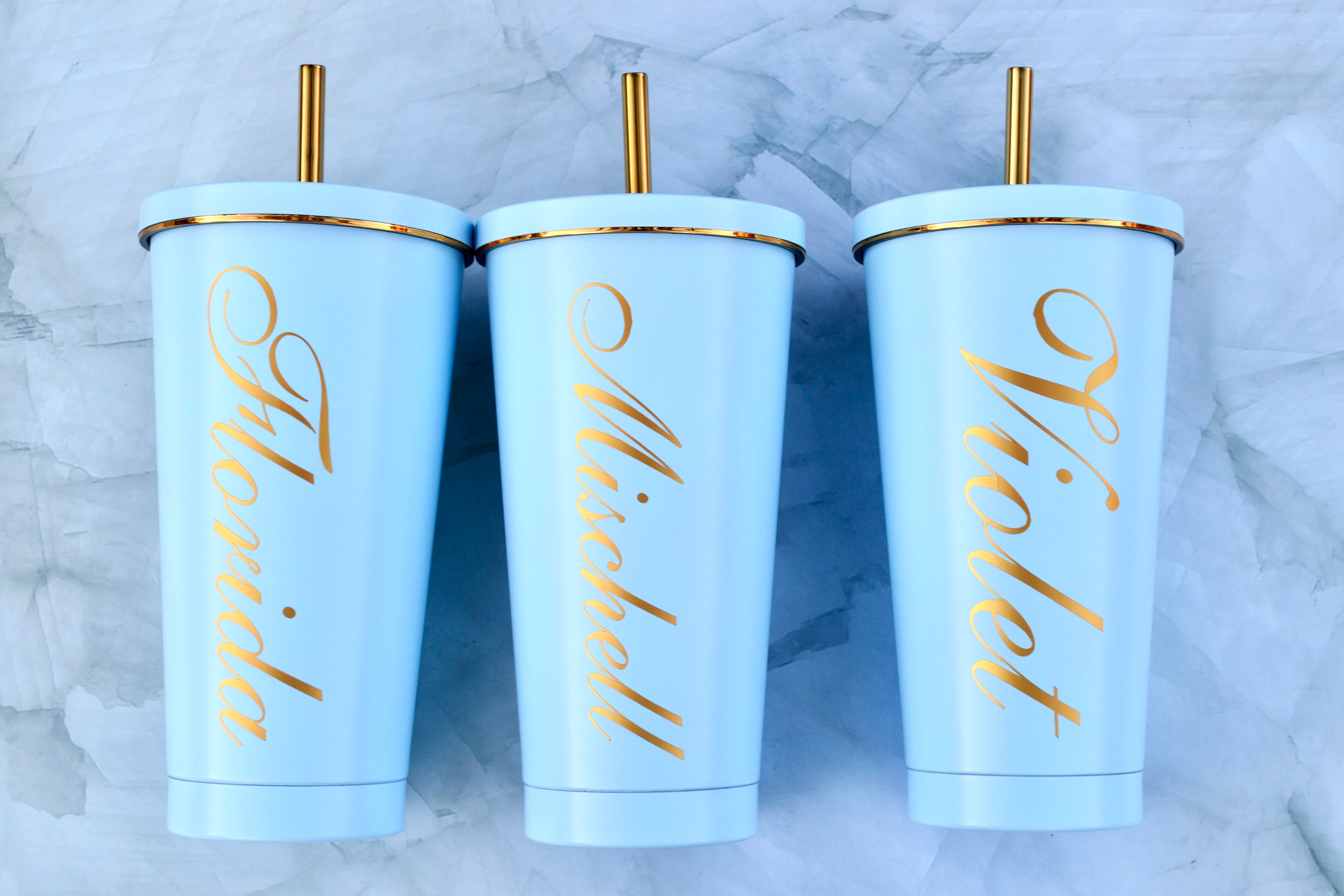 Baby Blue and Gold Stainless Steel Tumblers