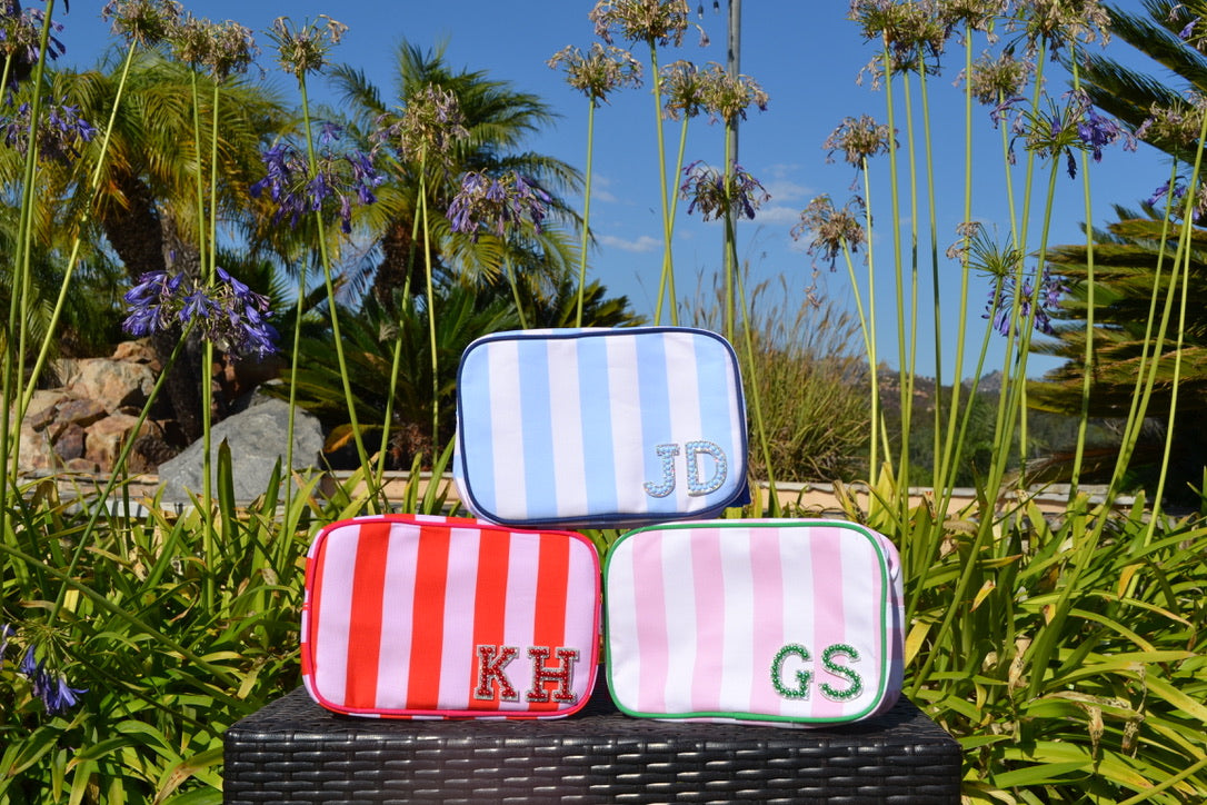 Custom Initial Striped Monogram Makeup Bag