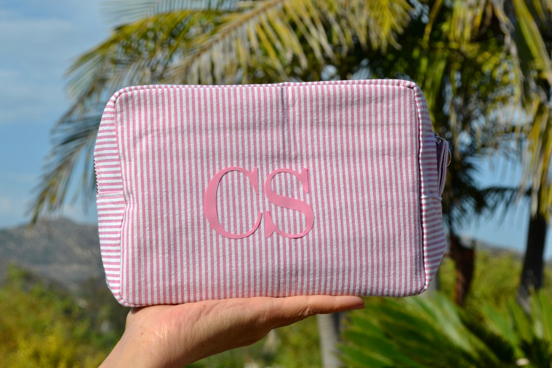 Custom Seersucker Monogram Makeup Bag