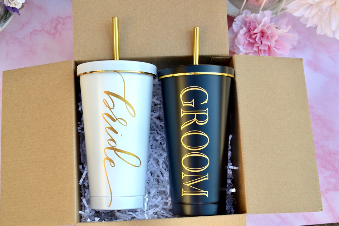 Bride and Groom Tumbler Engagement Gift