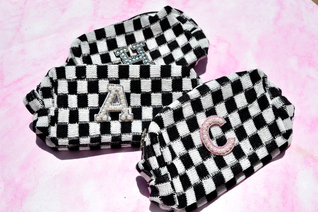 Custom Black and White Checkered Makeup Bag, Bride or Die, Cowgirl Bachelorette Party Favors, Nashville Bach Cosmetic Bag, Pencil Pouch
