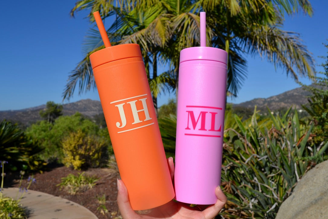 Personalized Monogram Skinny Tumbler with Lid and Straw