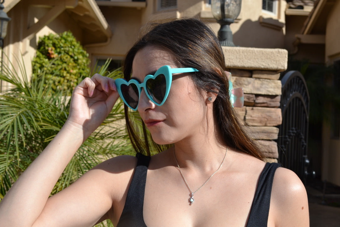 Aqua Turquoise Tiff Blue Heart Sunglasses