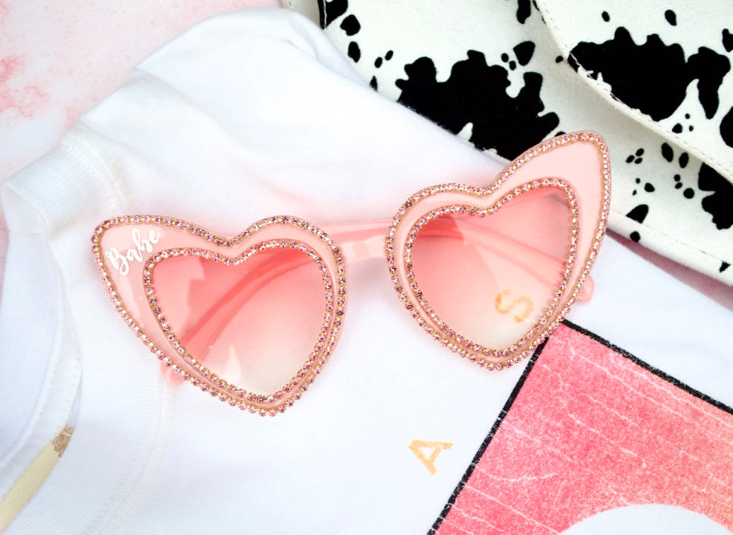 Peach Rhinestone Heart Party Sunglasses
