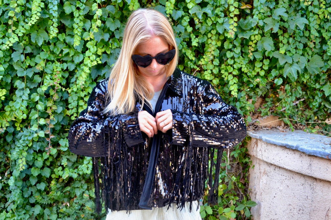 Custom Black Sequin Fringe Jacket