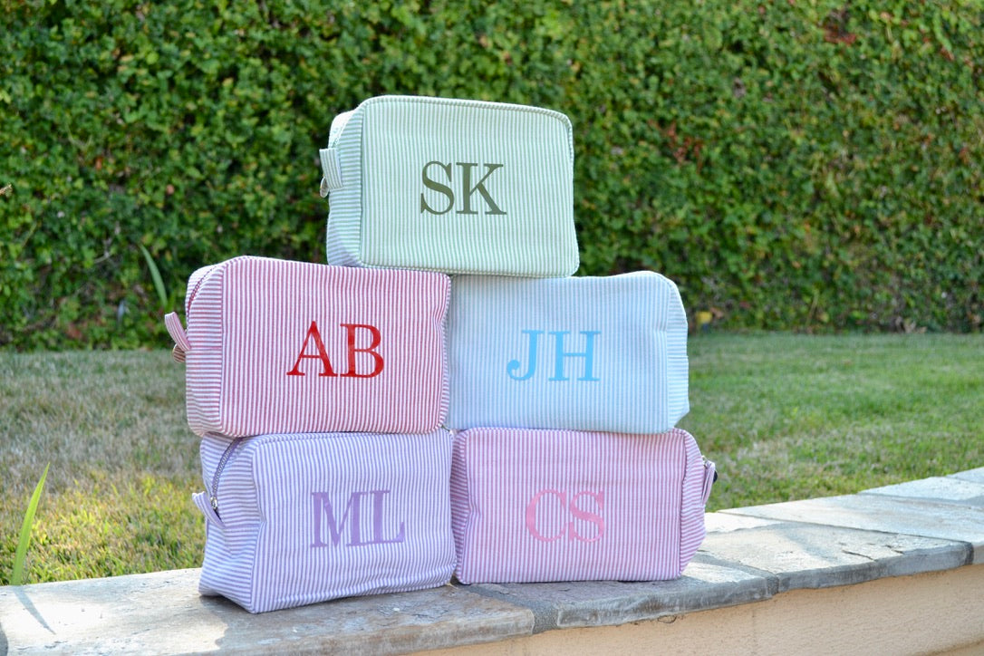 Custom Seersucker Monogram Makeup Bag