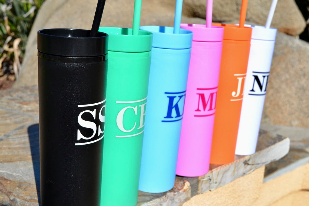 Personalized Monogram Skinny Tumbler with Lid and Straw