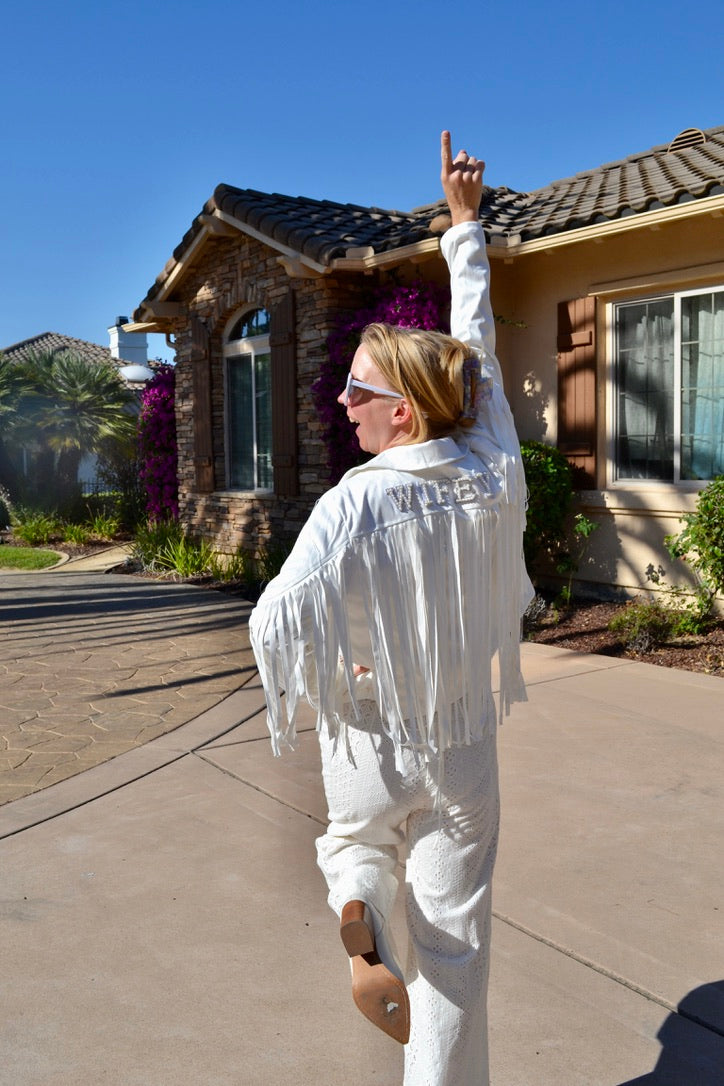 Custom White Bride Fringe Jacket