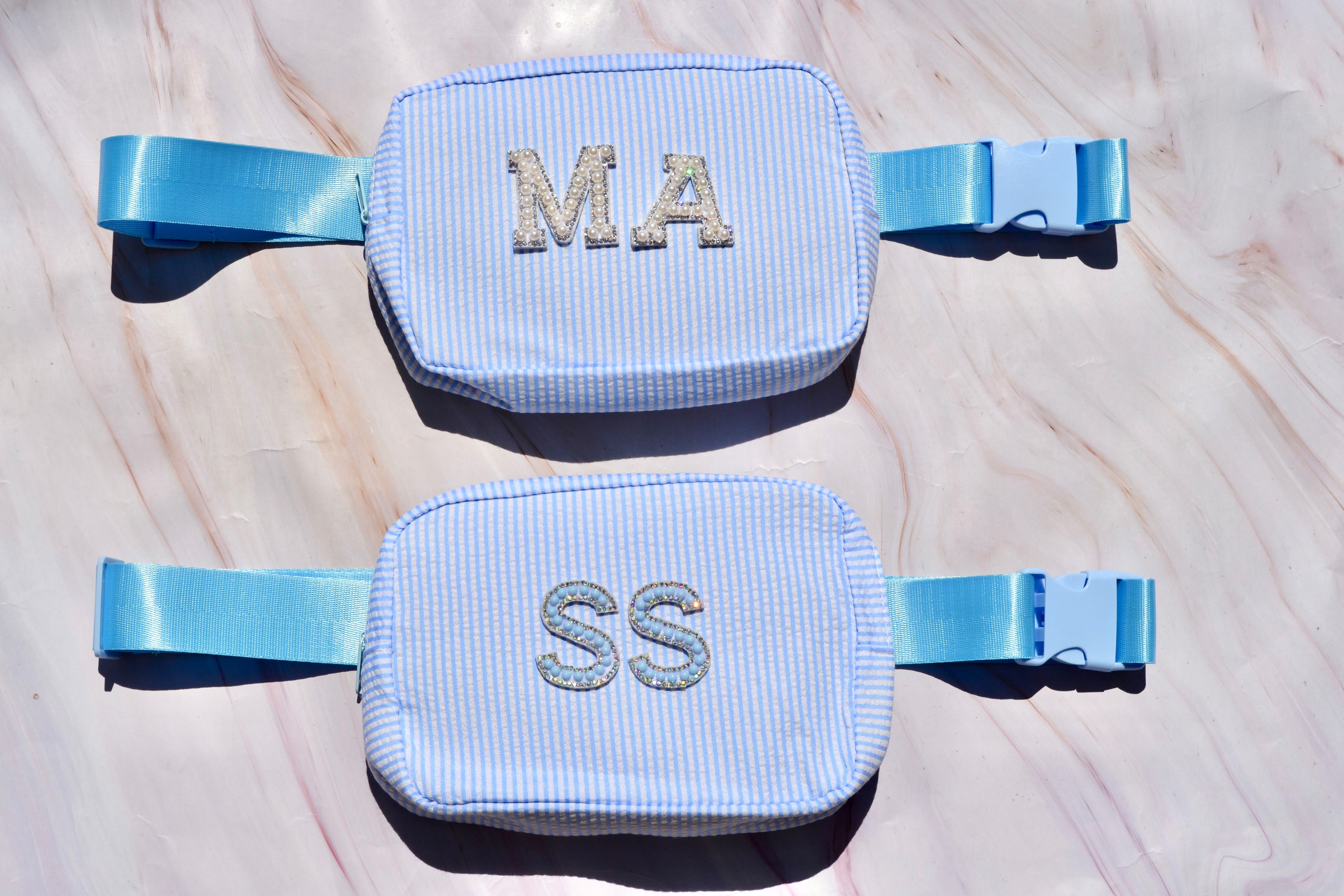 Personalized Blue Seersucker Monogram Fanny Pack