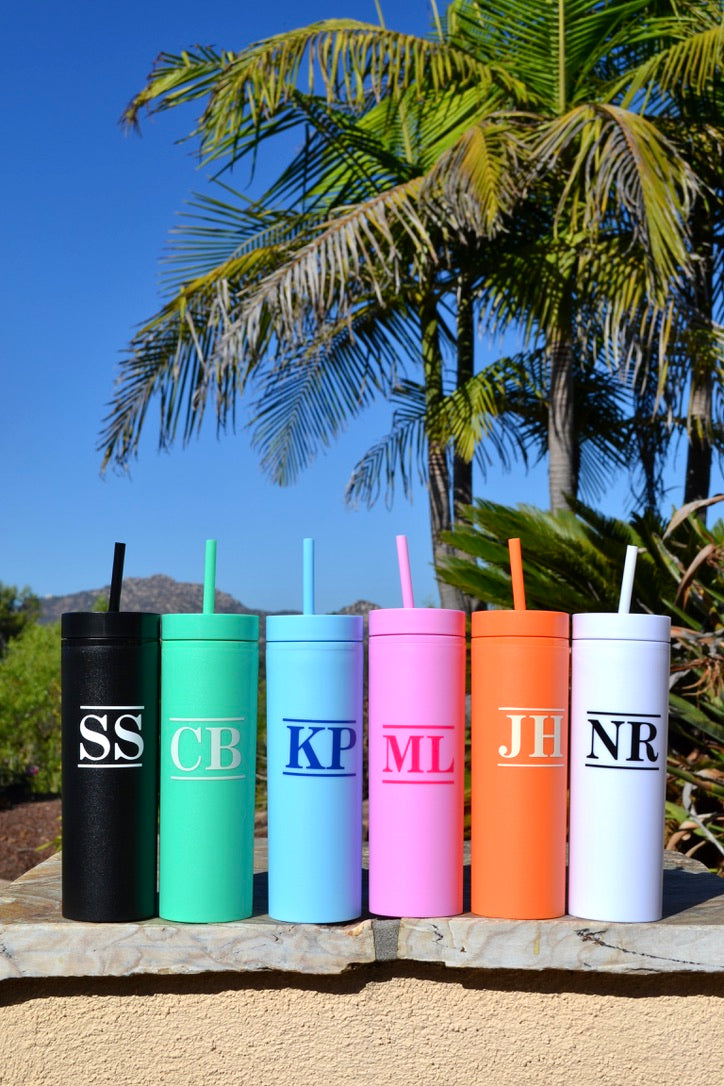 Personalized Monogram Skinny Tumbler with Lid and Straw