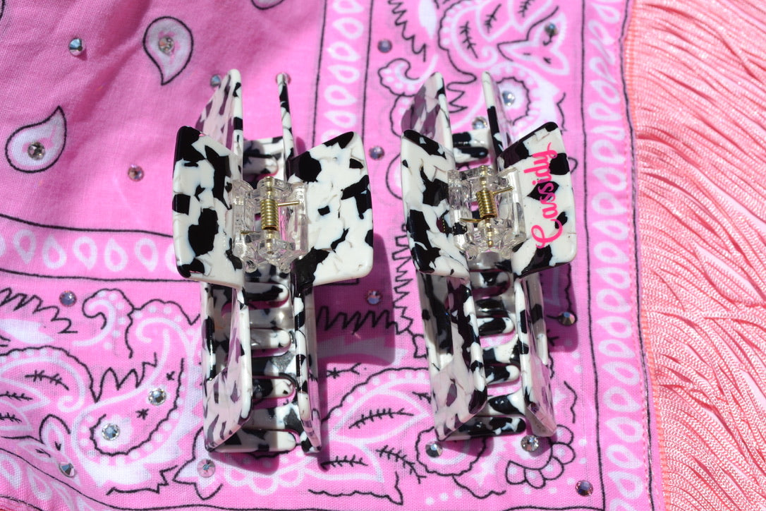 Custom Cow Print Black and White Hair Claw, Nashville Bachelorette Party Favors, Cowgirl Bachelorette, Country Concert Accessory, Nash Bash