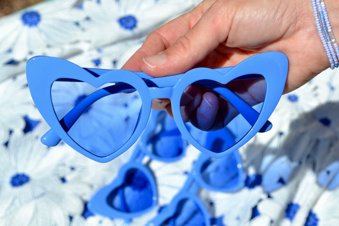 Blue Heart Sunglasses with Blue Lenses