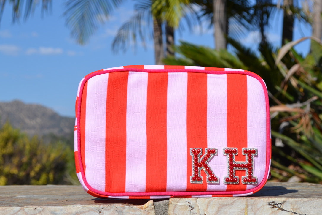 Custom Initial Striped Monogram Makeup Bag