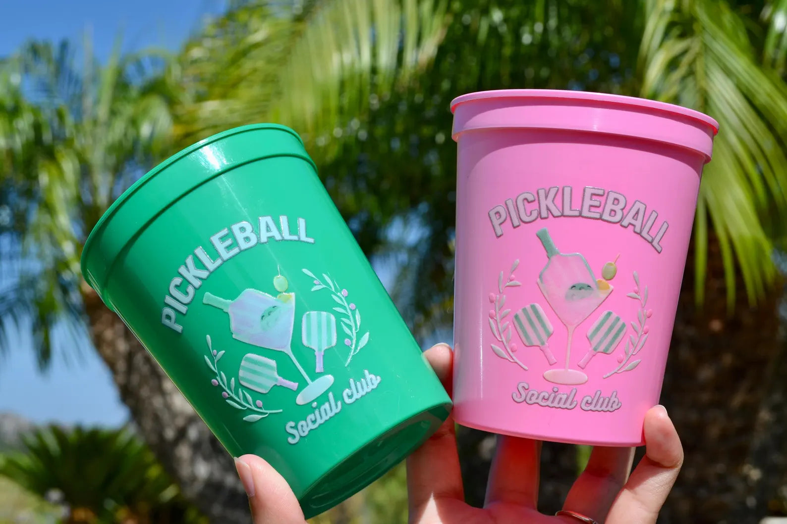 Green and Pink Pickleball Party Cups