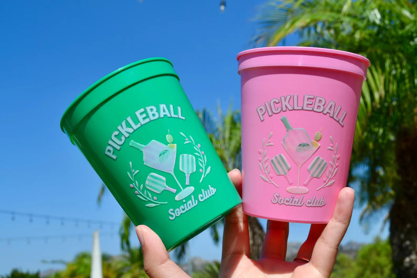 Green and Pink Pickleball Party Cups