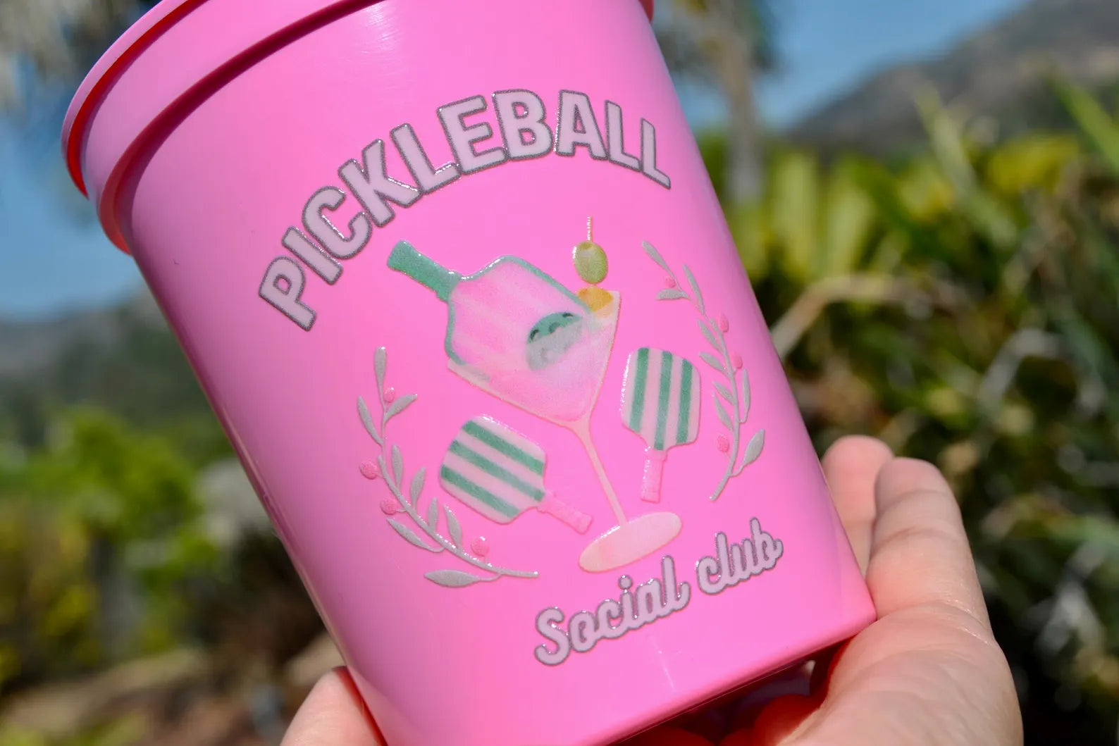 Green and Pink Pickleball Party Cups