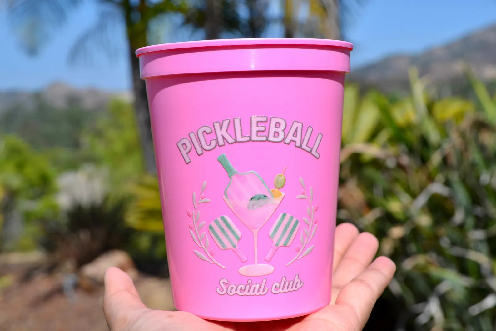 Green and Pink Pickleball Party Cups