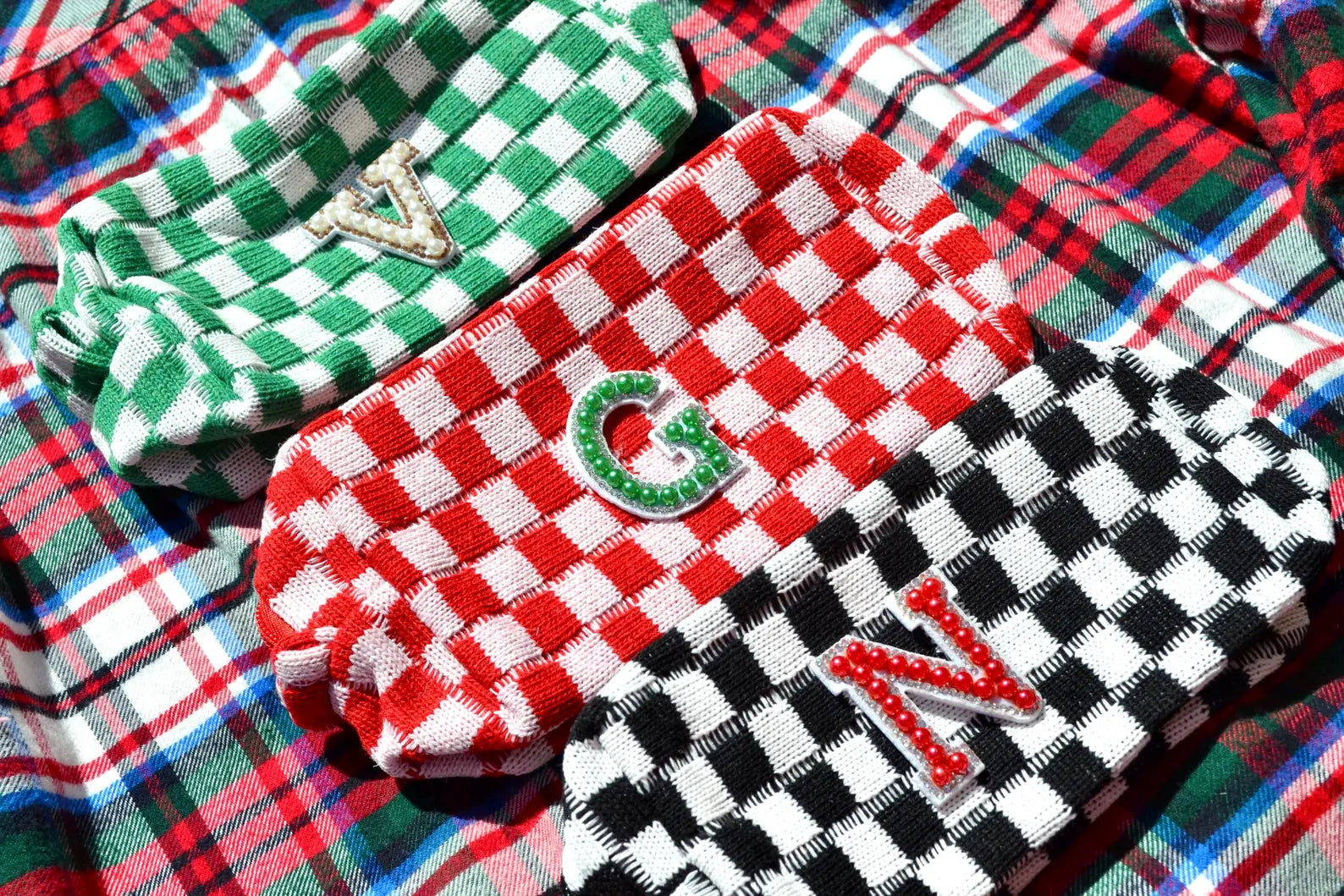 Custom Red & Green Checkered Makeup Bag