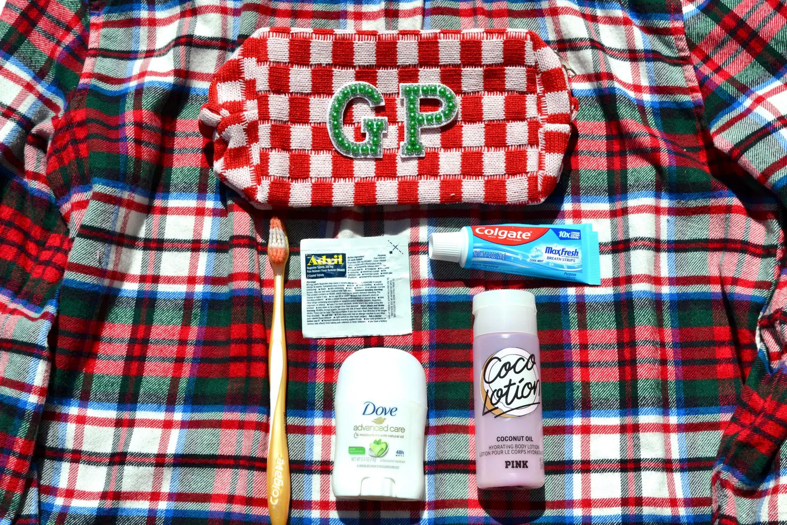 Custom Red & Green Checkered Makeup Bag