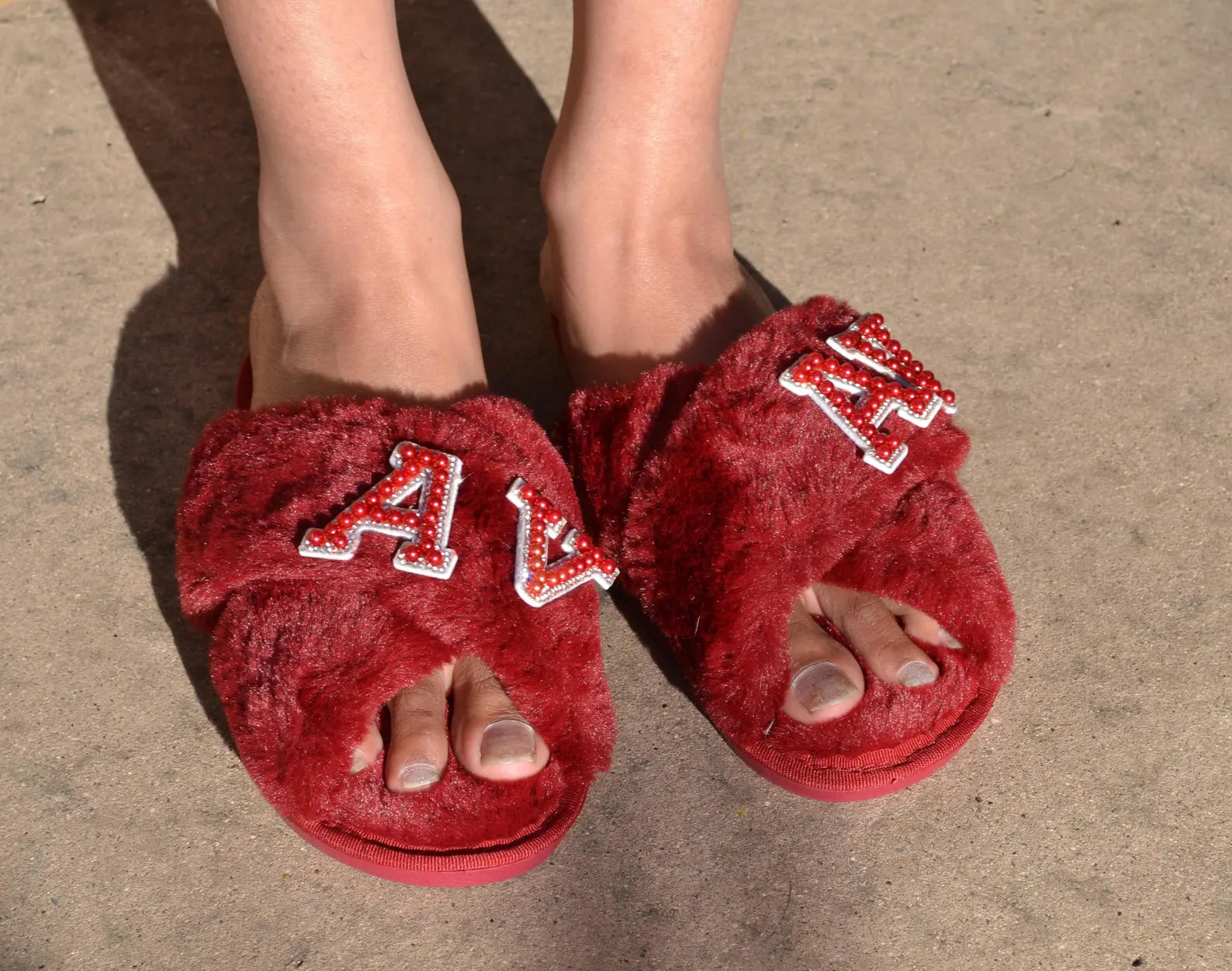 Personalized Burgundy Fuzzy Slippers