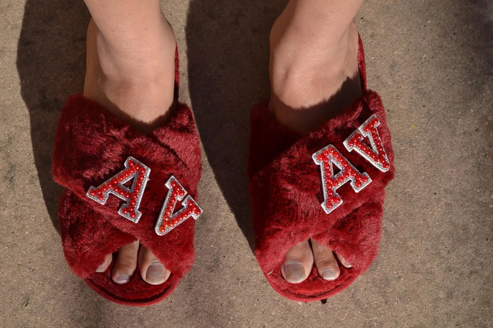 Personalized Burgundy Fuzzy Slippers