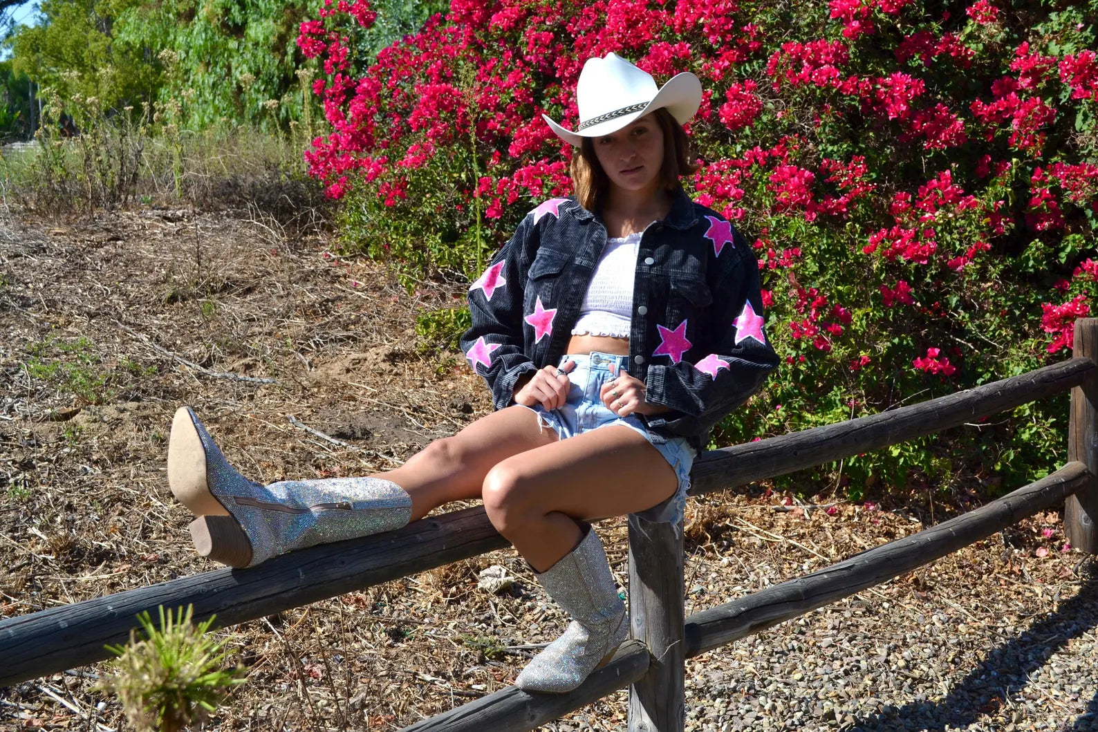 Custom Black Star Cowgirl Corduroy Jacket