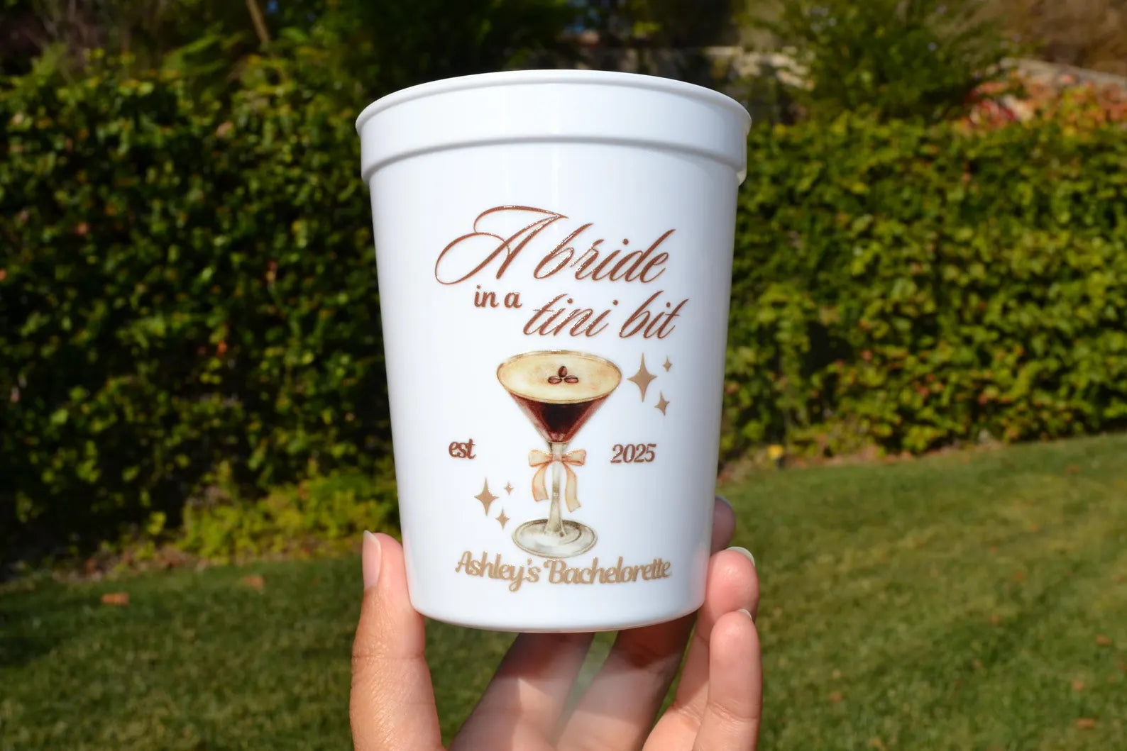 A Bride in a tini bit Bachelorette Party Cups