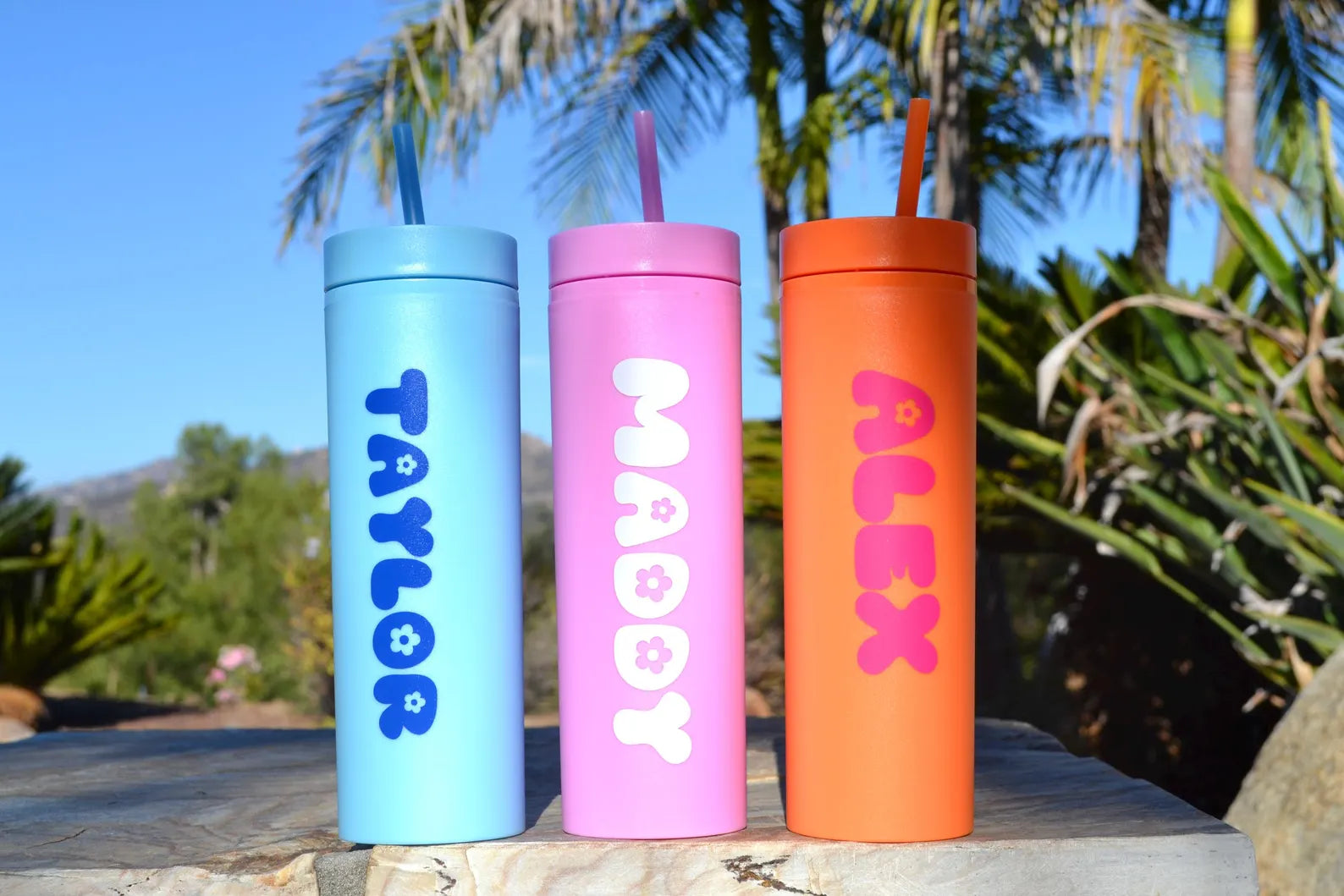 Custom Orange Pink Blue Retro Skinny Tumblers