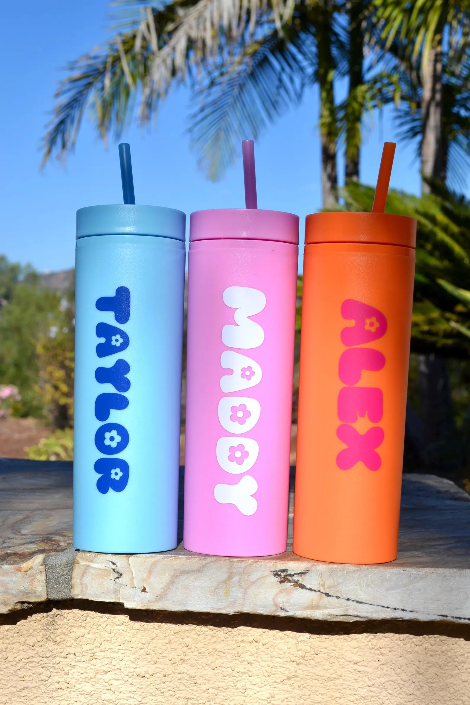 Custom Orange Pink Blue Retro Skinny Tumblers