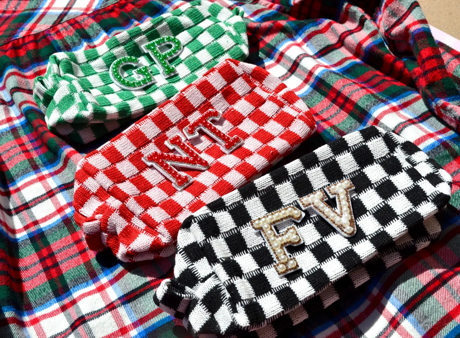 Custom Red & Green Checkered Makeup Bag