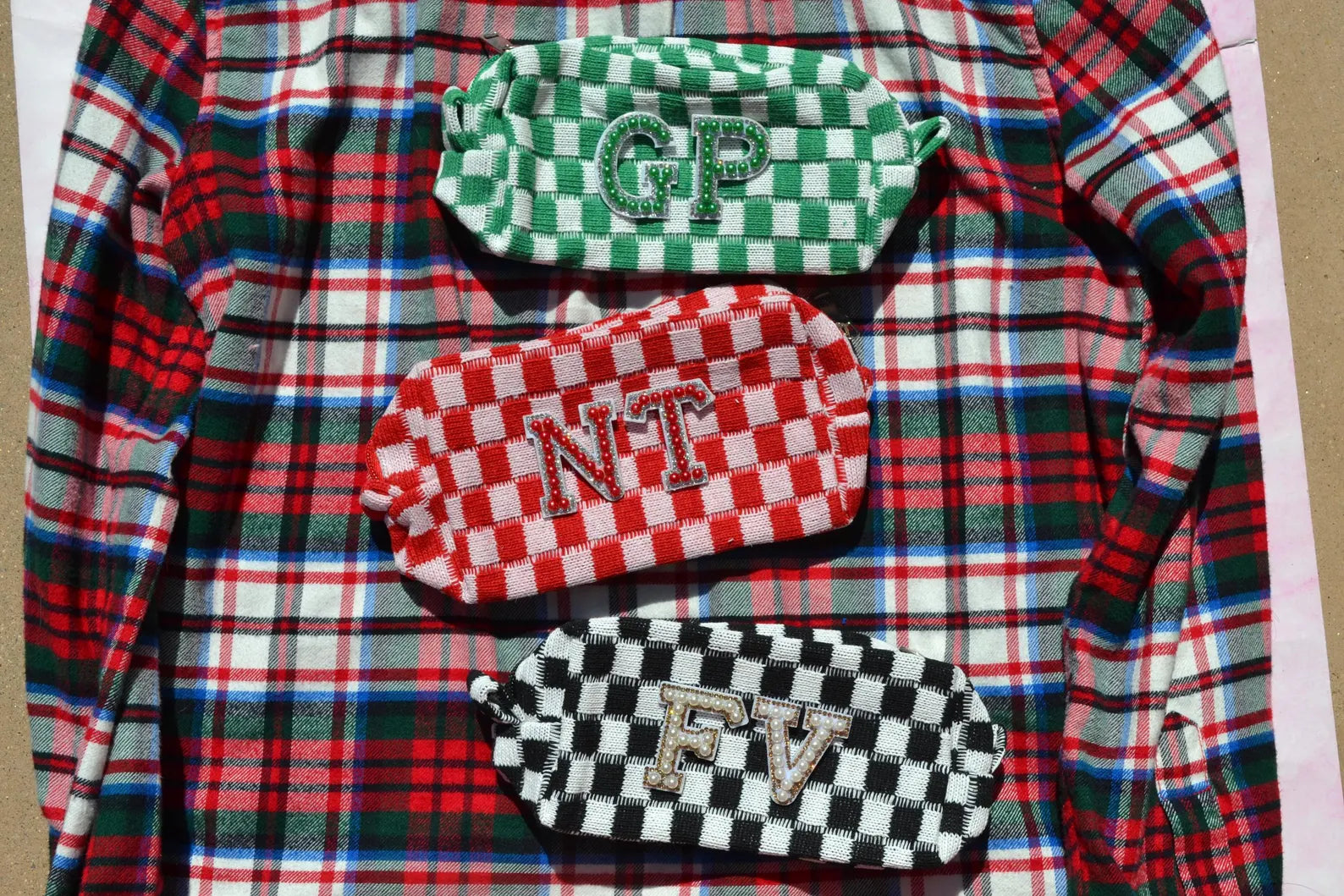 Custom Red & Green Checkered Makeup Bag