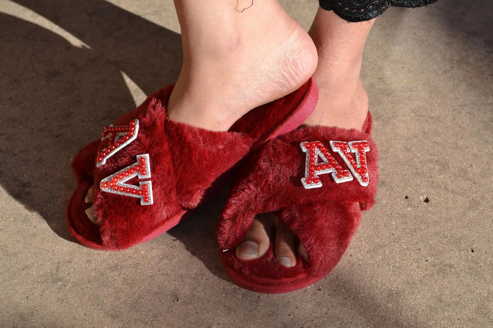 Personalized Burgundy Fuzzy Slippers